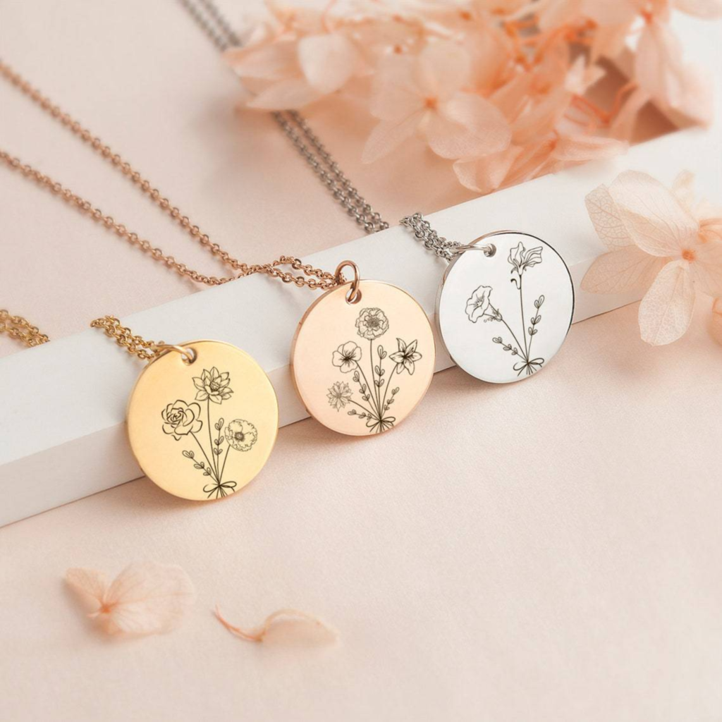 Birth Flower Necklace - Birth Flower Bouquet Necklace - Jewelry Inns