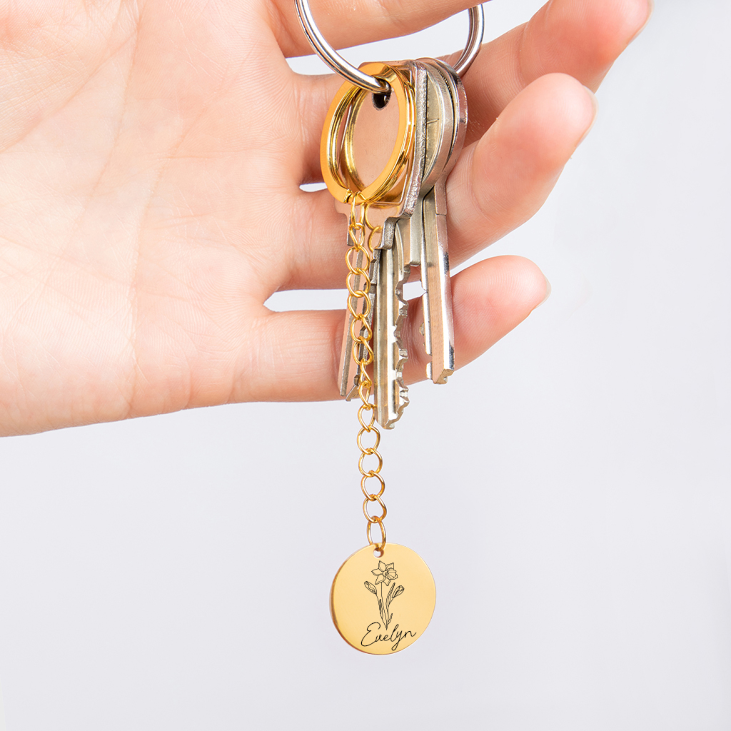 Personalized Birth Flower & Name Keychain - Image 4