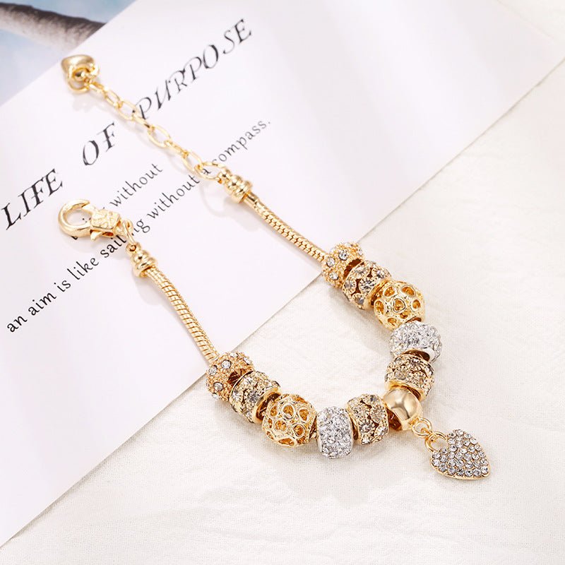 Charm Beaded Bracelet With Sparkling Heart Dangle in Pandora Style Jewelry Gift For Her e289 - Image 4