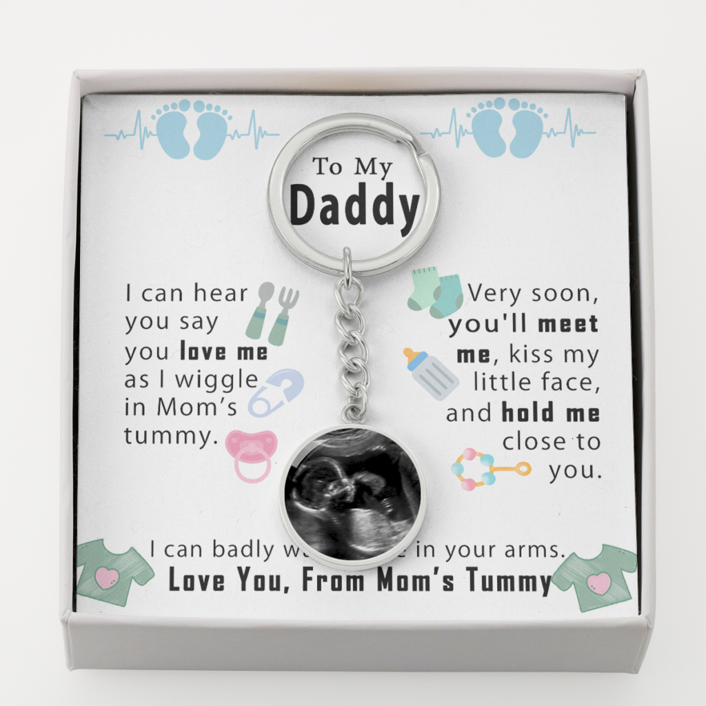 Custom Dad To Be Engraving Keychain Baby Shower Gift - I can hear you say you love me #e207
