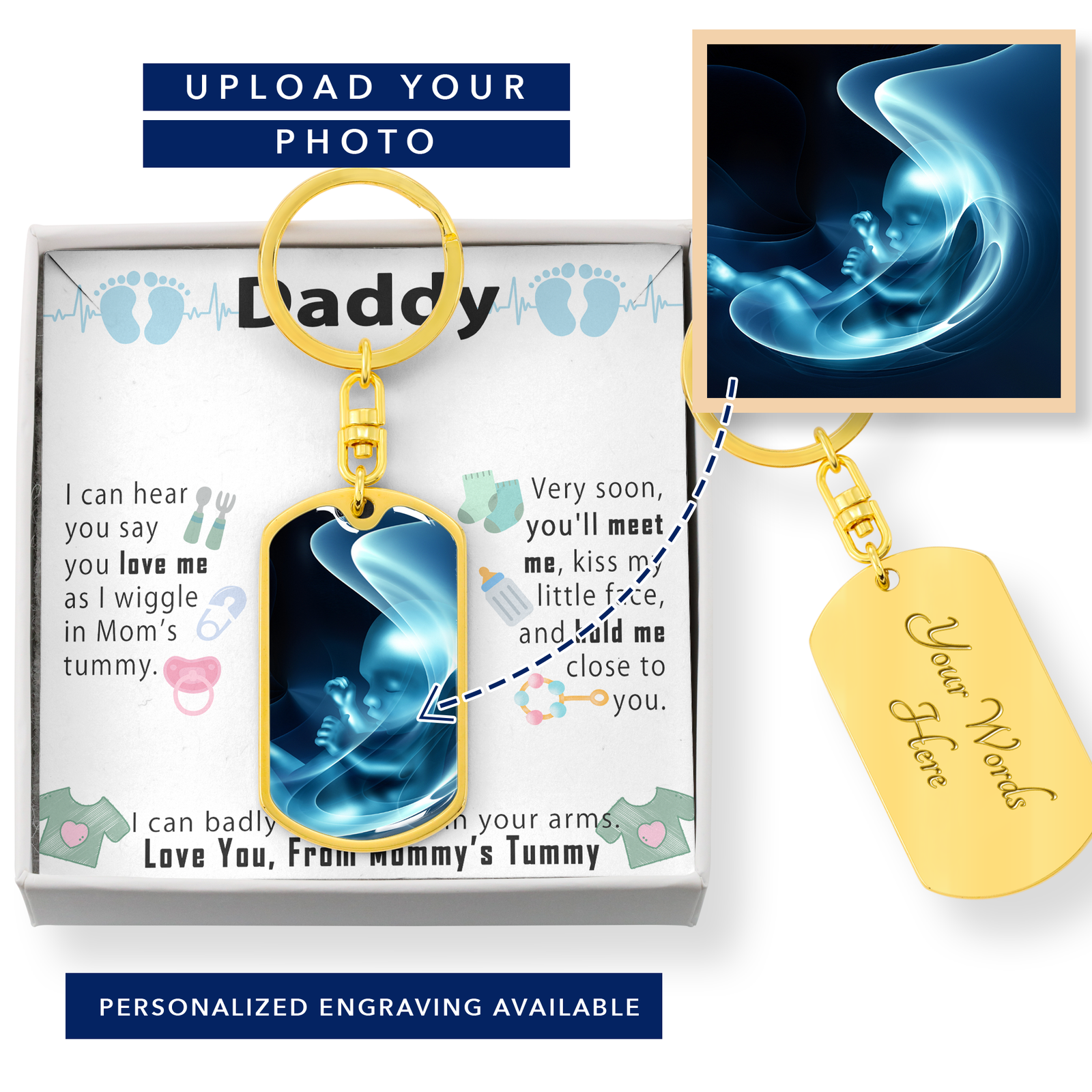 Personalized New Dad Baby Shower Gift - I can hear you say you love me - Engraving Dog Tag Keychain #e209 - Image 3