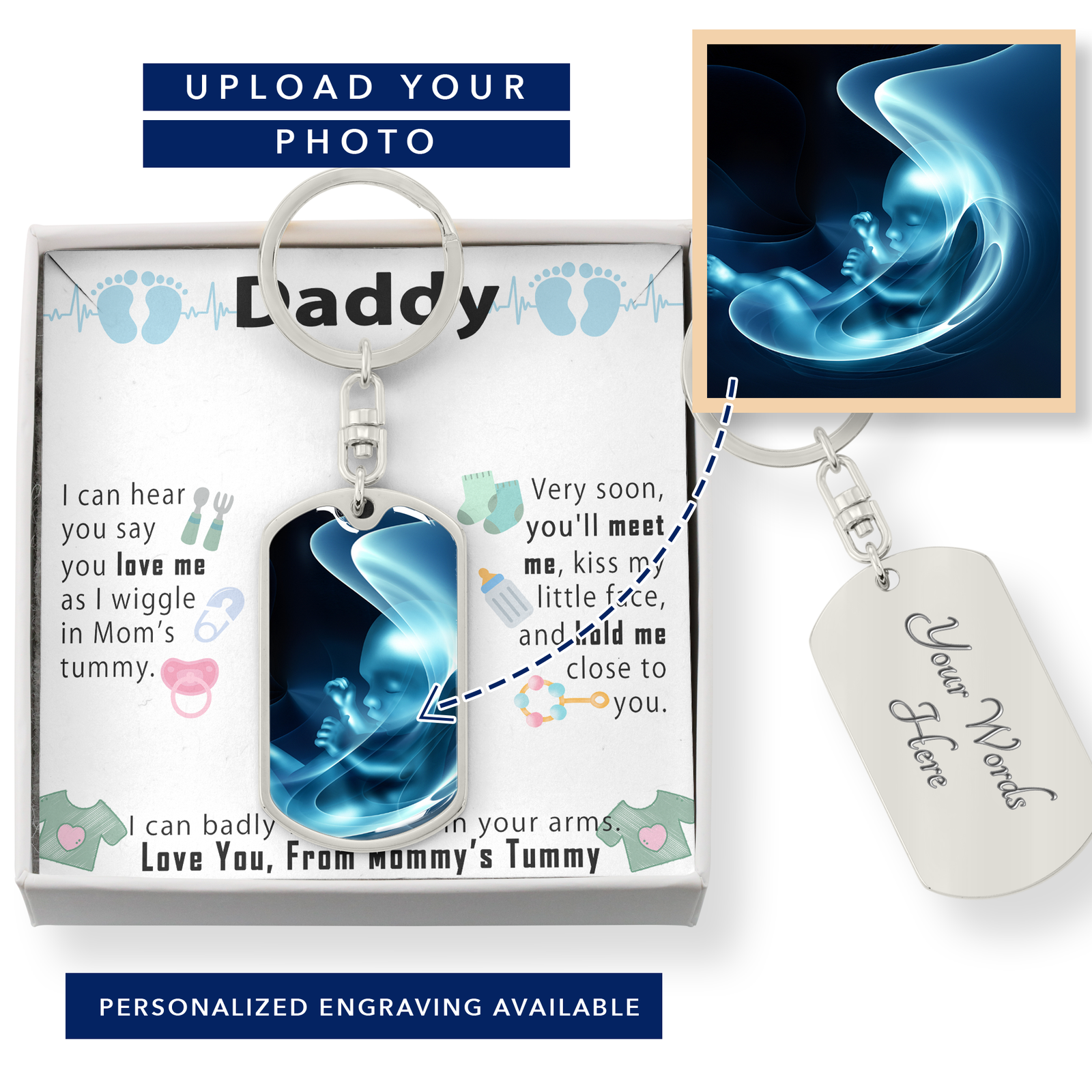 Personalized New Dad Baby Shower Gift - I can hear you say you love me - Engraving Dog Tag Keychain #e209 - Image 2