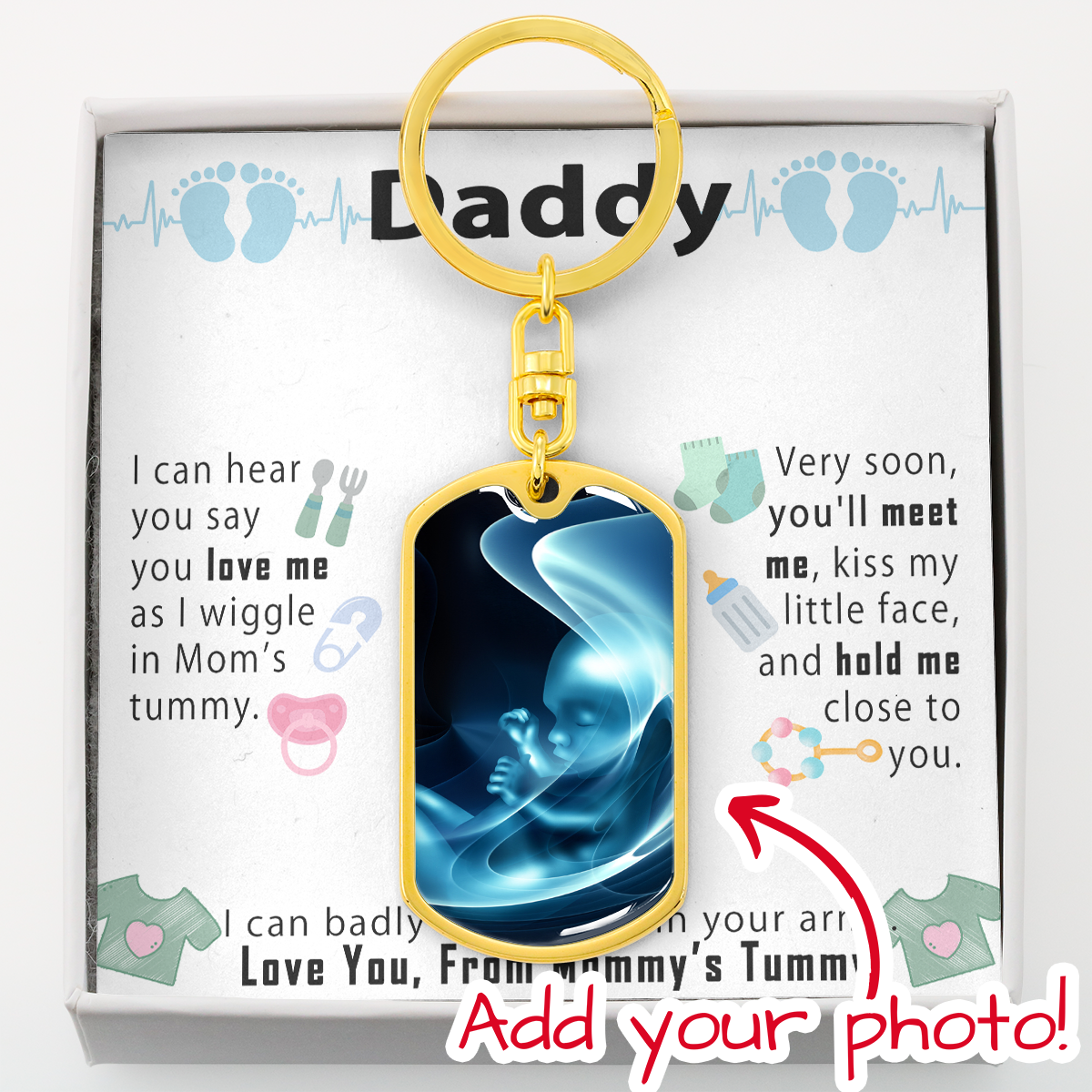 Personalized New Dad Baby Shower Gift - I can hear you say you love me - Engraving Dog Tag Keychain #e209 - Image 4