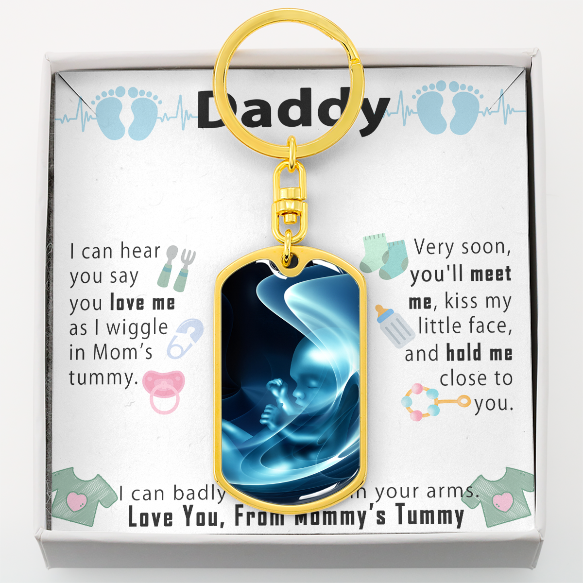 Personalized New Dad Baby Shower Gift - I can hear you say you love me - Engraving Dog Tag Keychain #e209 - Image 12