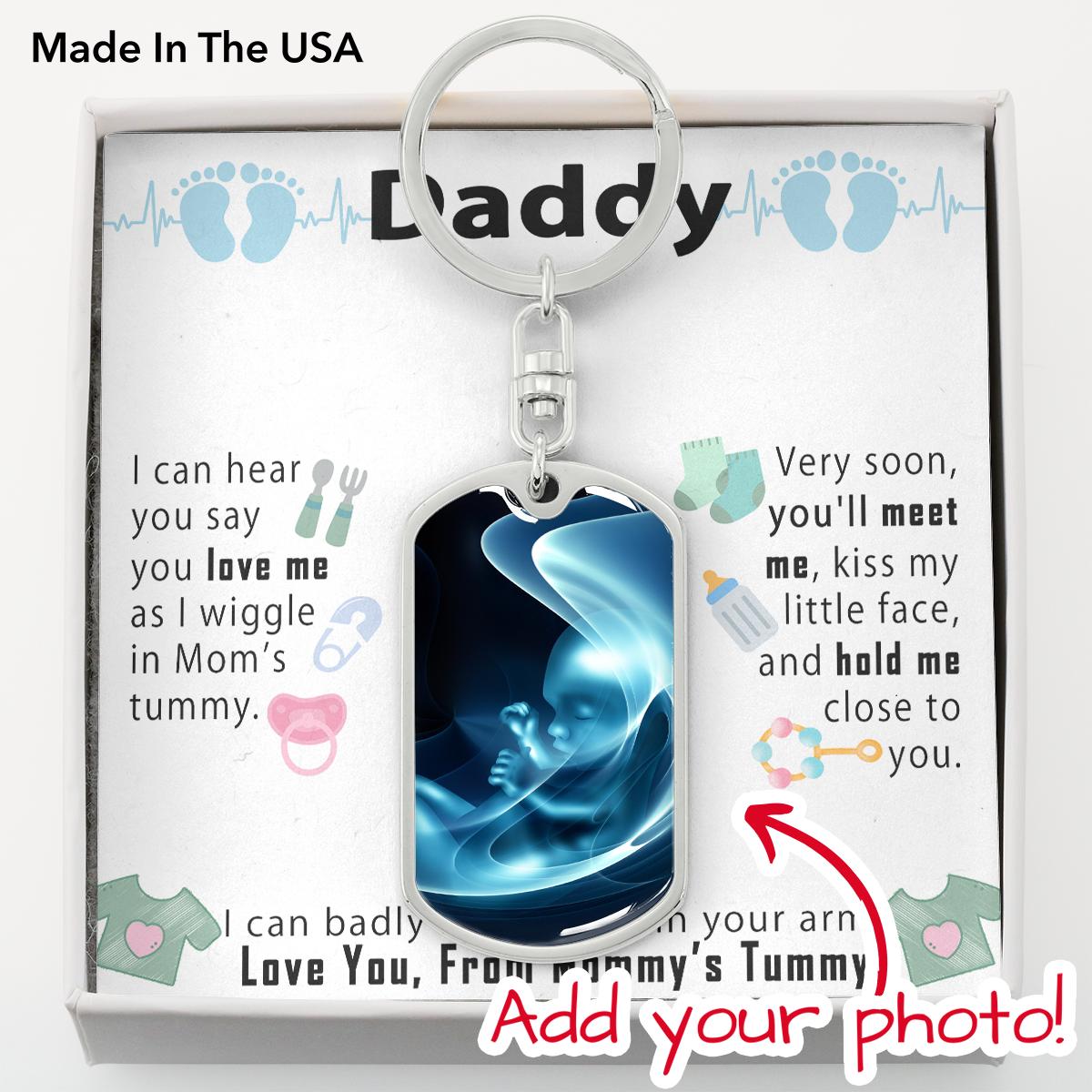 Personalized New Dad Baby Shower Gift - I can hear you say you love me - Engraving Dog Tag Keychain #e209 - Image 5