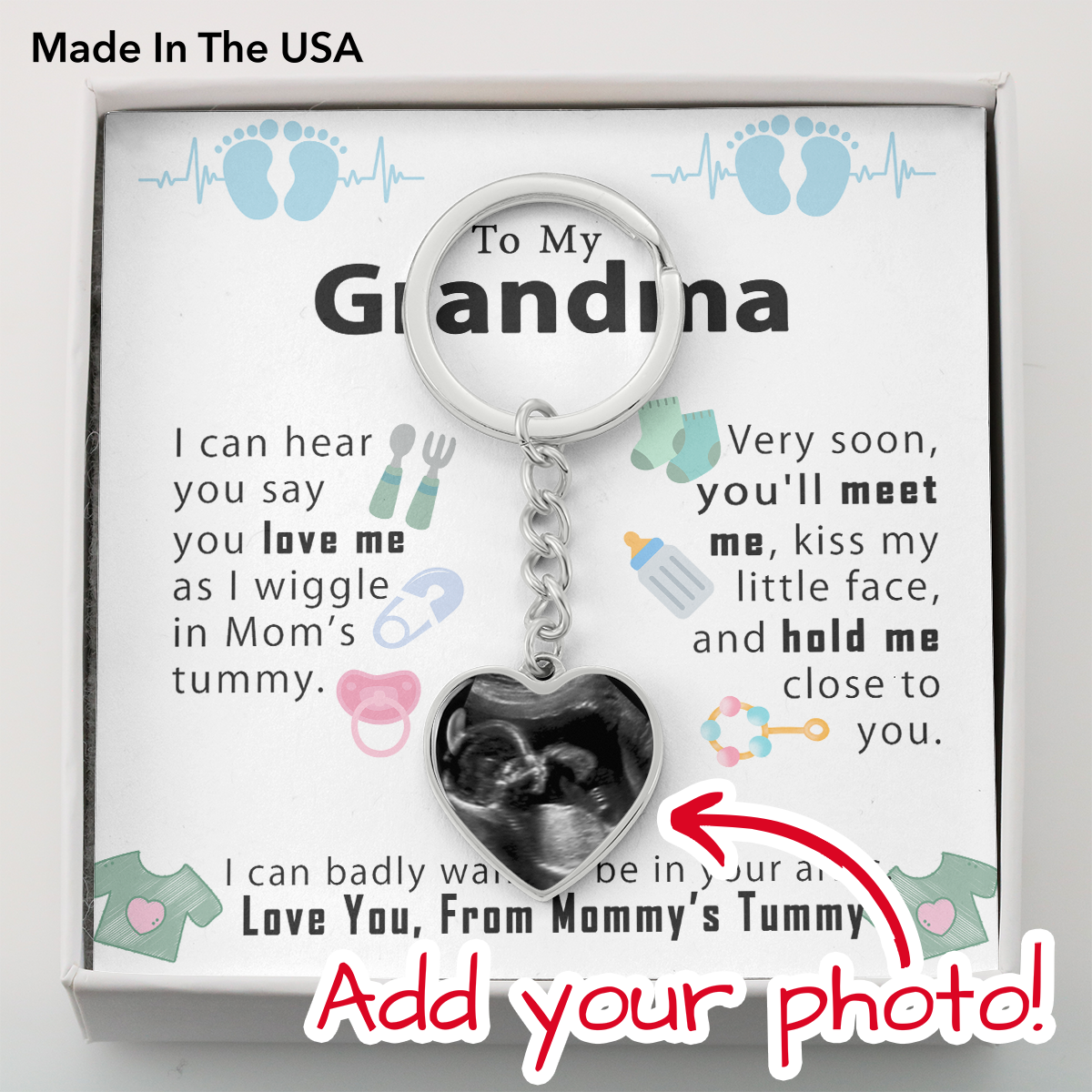 Custom New Grandma Baby Shower Gift - I can hear you say you love me - Engraving Keychain #e208 - Image 3