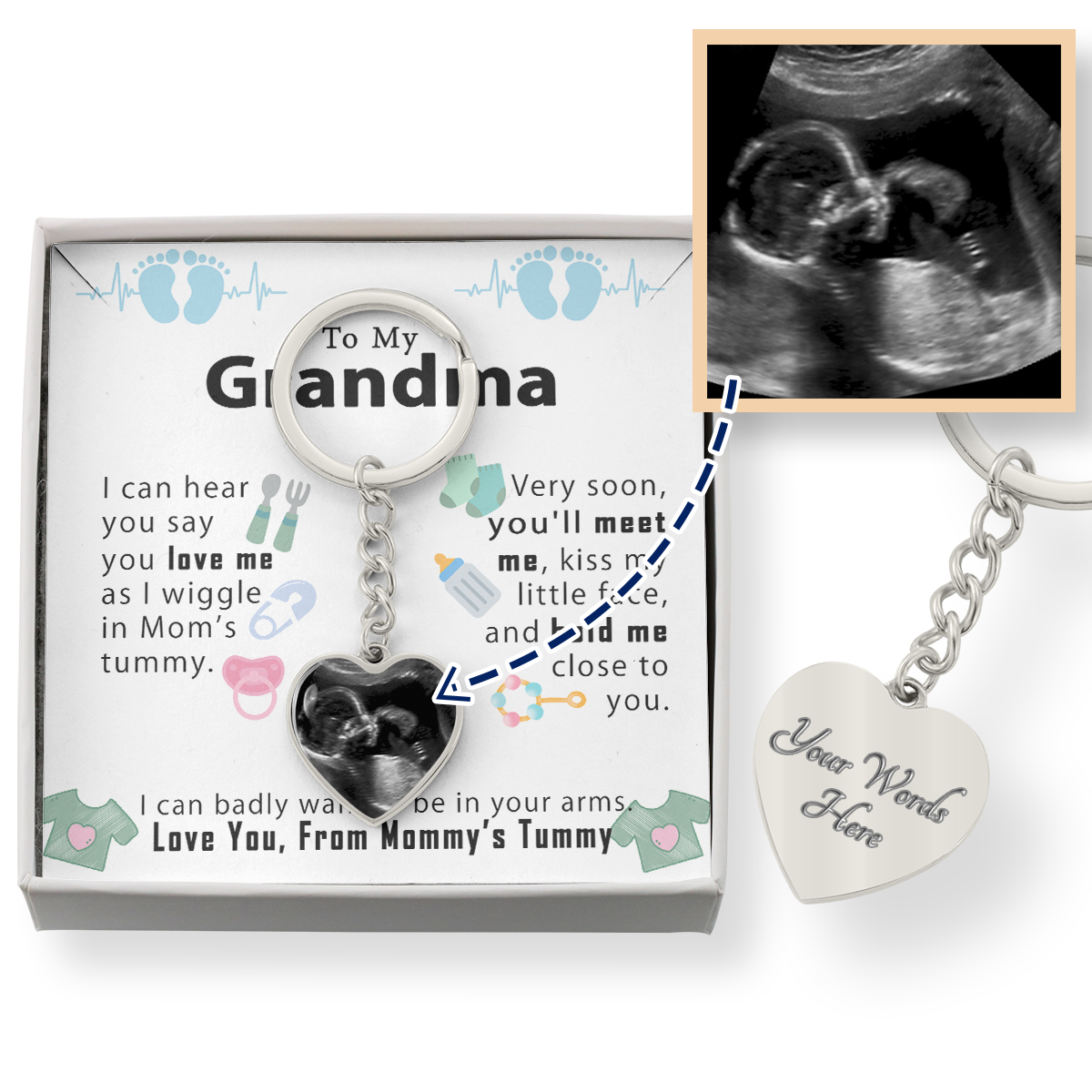 Custom New Grandma Baby Shower Gift - I can hear you say you love me - Engraving Keychain #e208 - Image 2