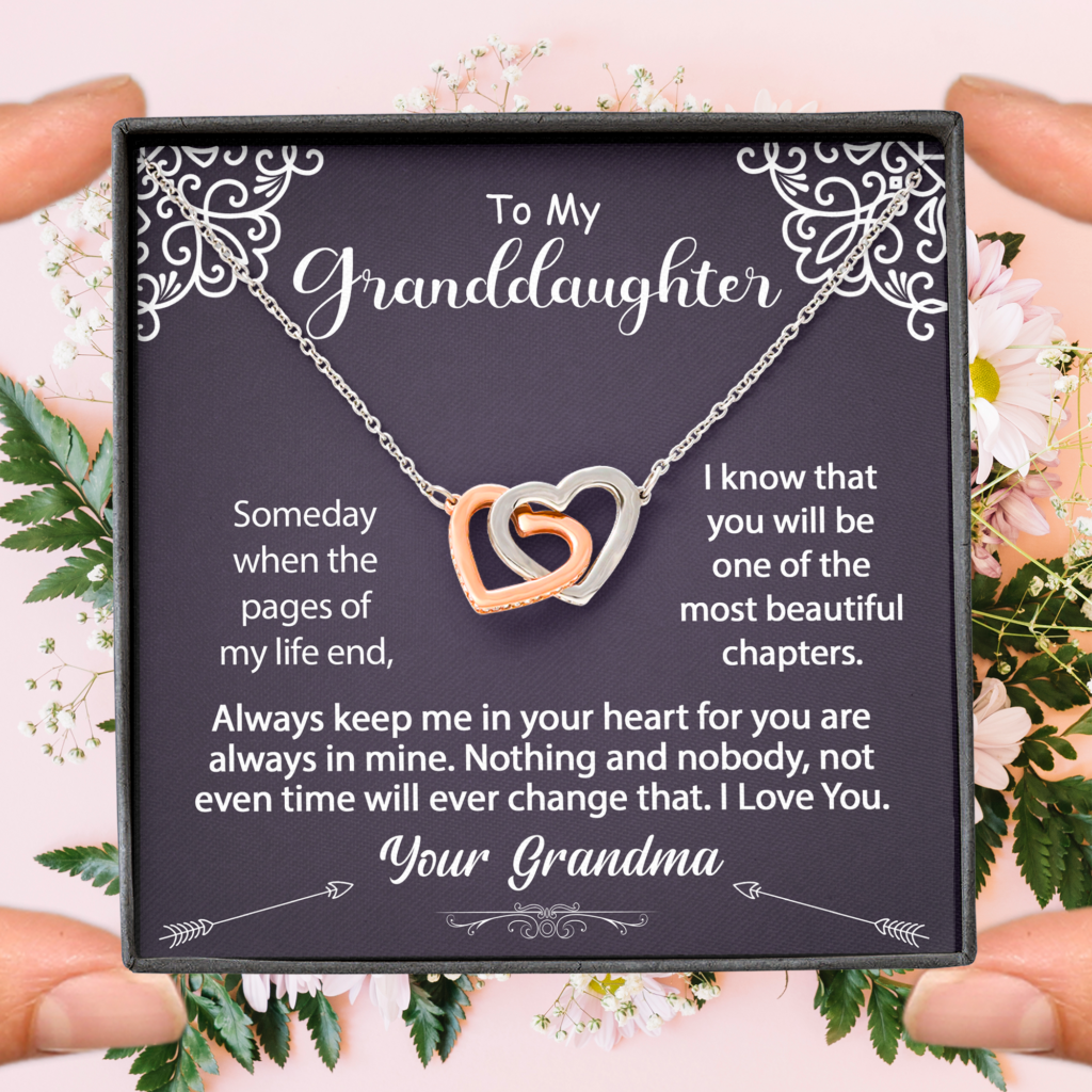 To My Granddaughter Necklace - When the pages of my life end - Interlocking Hearts #e58