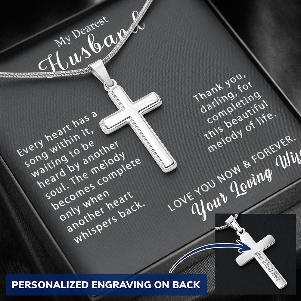 To My Husband Personalized Cross Necklace Snake Chain Style - Beautiful melody of life #e212b - Image 5