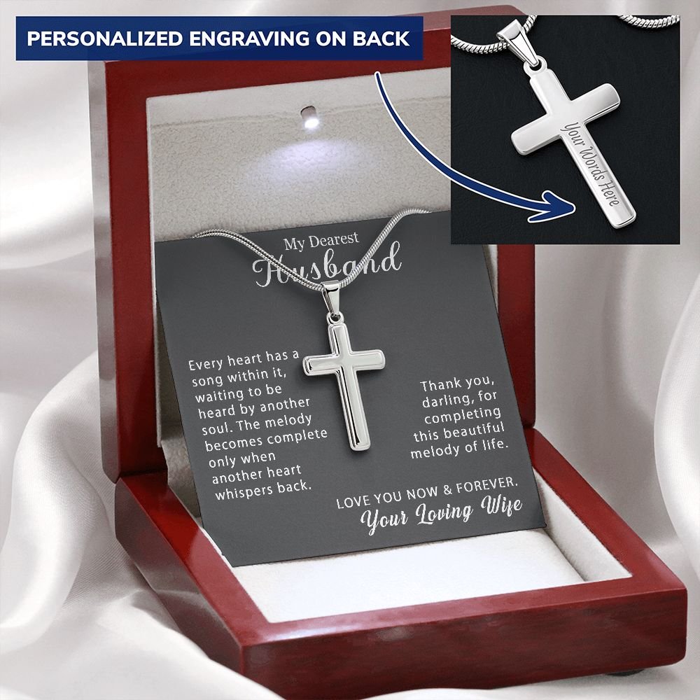 To My Husband Personalized Cross Necklace Snake Chain Style - Beautiful melody of life #e212b - Image 8