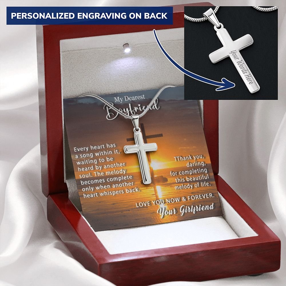 To My Boyfriend Personalized Cross Necklace Snake Chain Style - Beautiful melody of life #e214b - Image 8