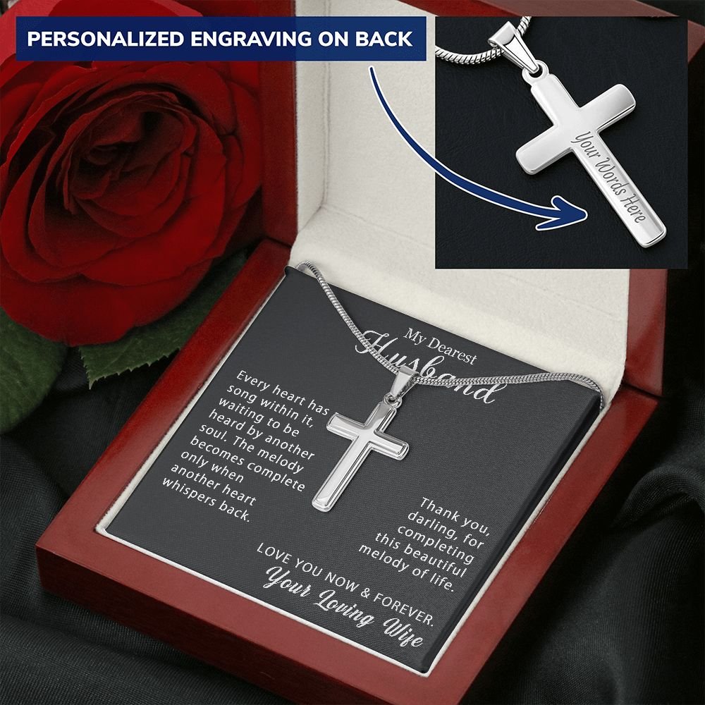 To My Husband Personalized Cross Necklace Snake Chain Style - Beautiful melody of life #e212b - Image 10