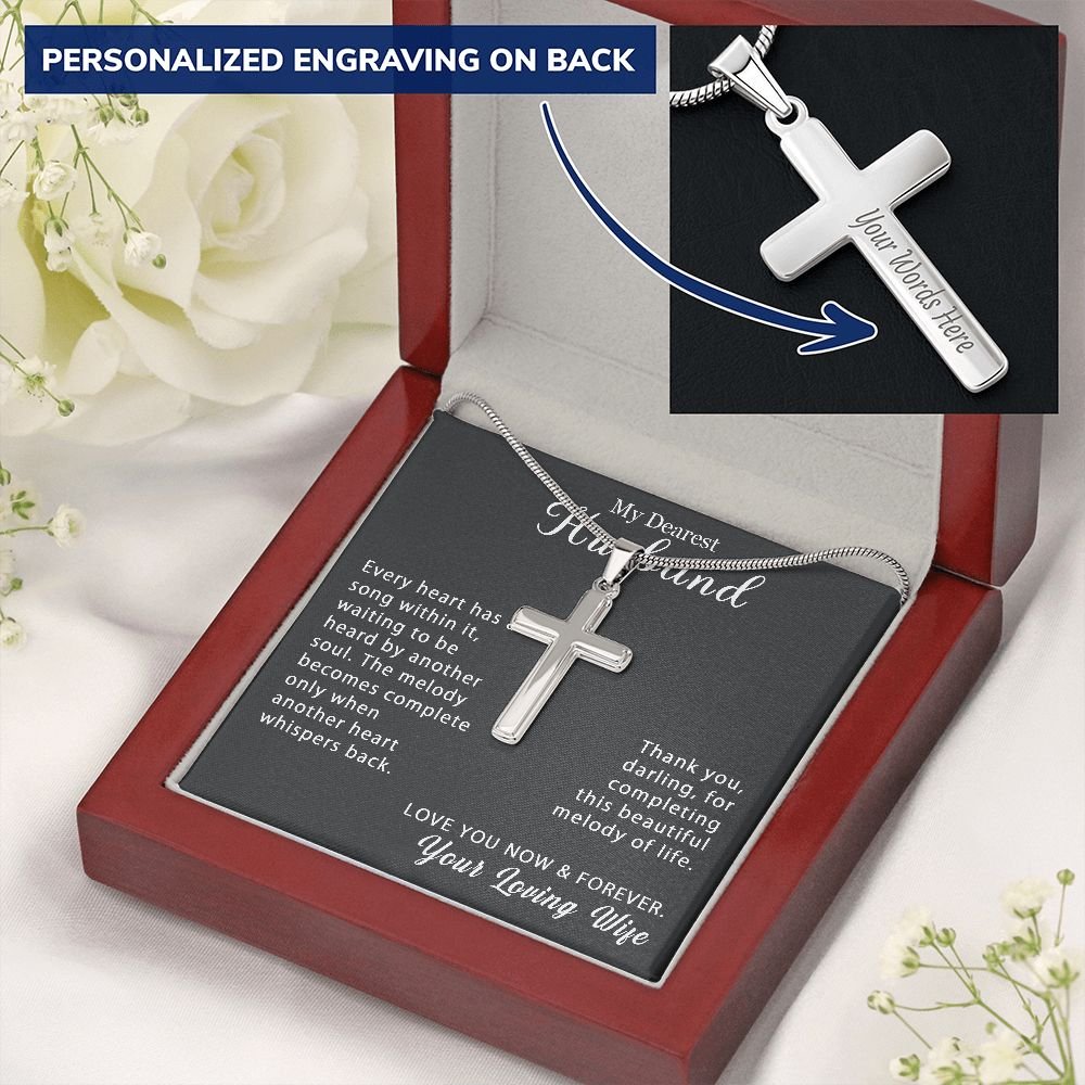 To My Husband Personalized Cross Necklace Snake Chain Style - Beautiful melody of life #e212b - Image 9