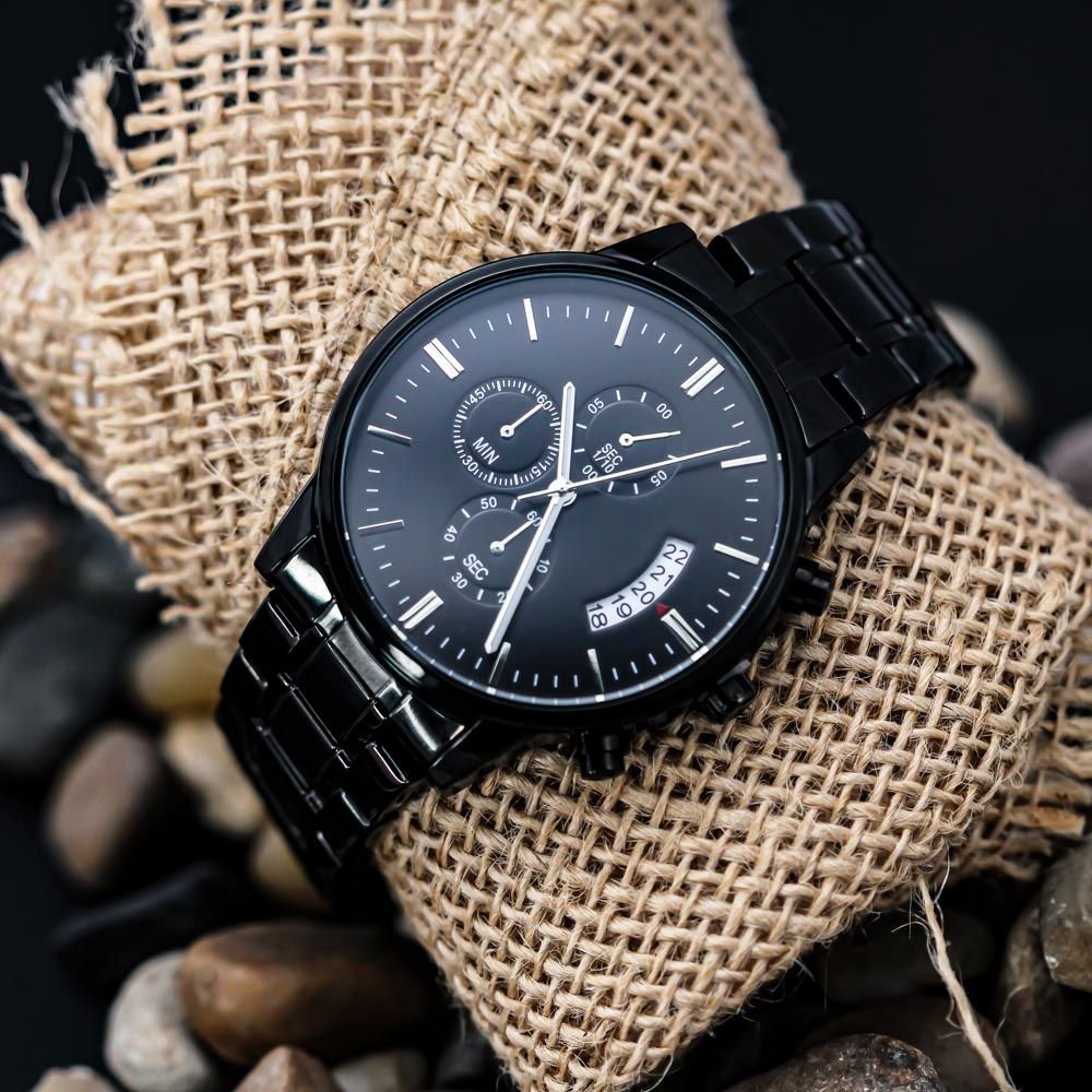 Personalized Groom Watch Gift From Bride - Black Chronograph Watch #e84 - Image 7