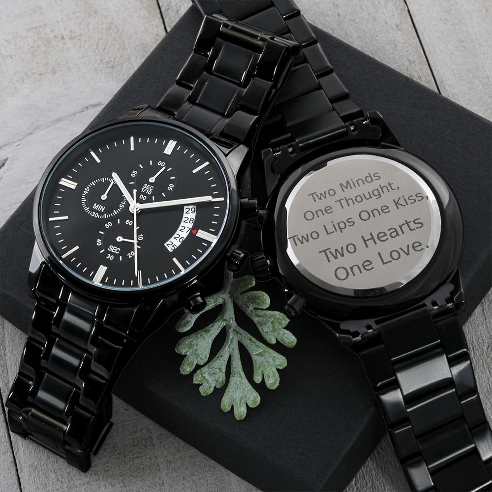 Personalized Boyfriend Chronograph Watch Gift - Two hearts one love - #e187 - Image 11
