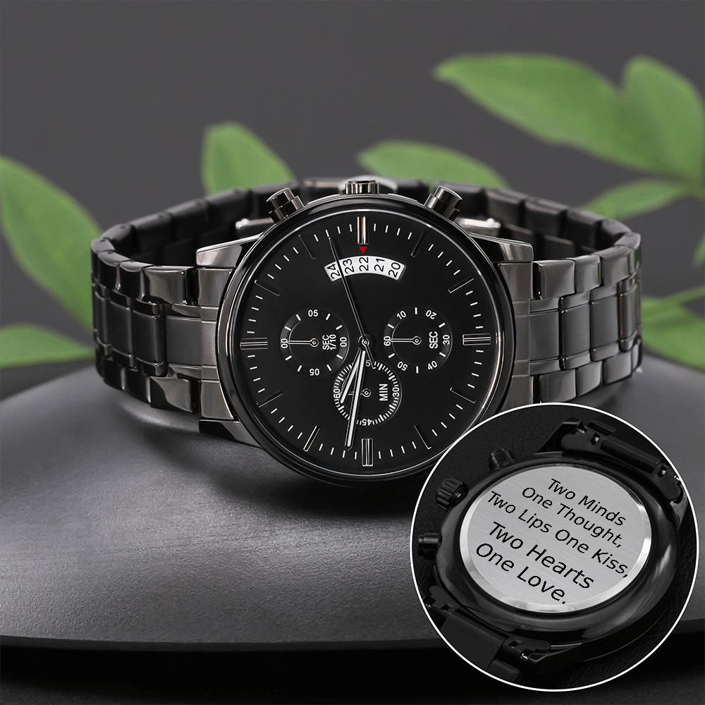 Personalized Boyfriend Chronograph Watch Gift - Two hearts one love - #e187 - Image 6