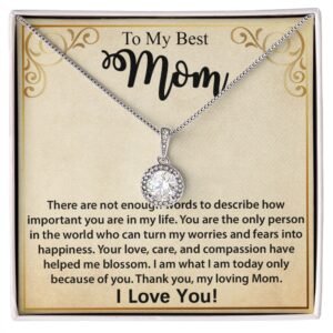 To My Mom Necklace, Mother's Day Birthday Gift Ideas From Daughter & Son, Poem Message Card Eternal Hope Pendant Jewelry Presents For Her #e254