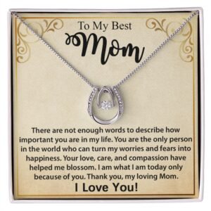 To My Mom Necklace, Mother's Day Birthday Gift Ideas From Daughter & Son, Poem Message Card Lucky In Love Pendant Jewelry Presents For Her #e253