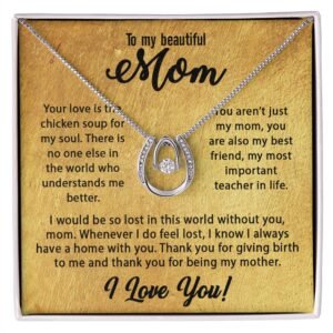 To My Mom Necklace, Mother's Day Birthday Gift Ideas From Daughter & Son, Poem Message Card Lucky In Love Pendant Jewelry Presents For Her #e256