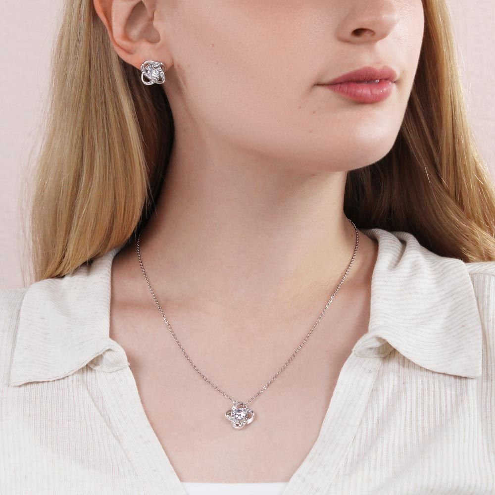 To My Granddaughter Gift - Love Knot Earrings & Necklace Set #e130 - Image 3