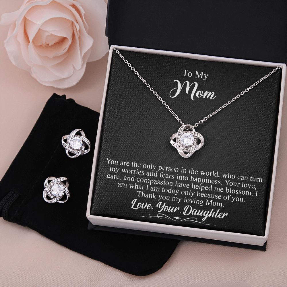To My Mom Gift - Love Knot Earrings & Necklace Set - 14K White Gold Gift For Her #e141 - Image 8
