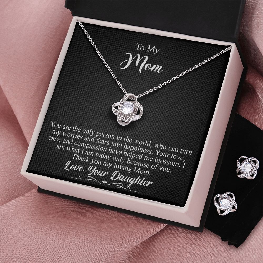 To My Mom Gift - Love Knot Earrings & Necklace Set - 14K White Gold Gift For Her #e141 - Image 7