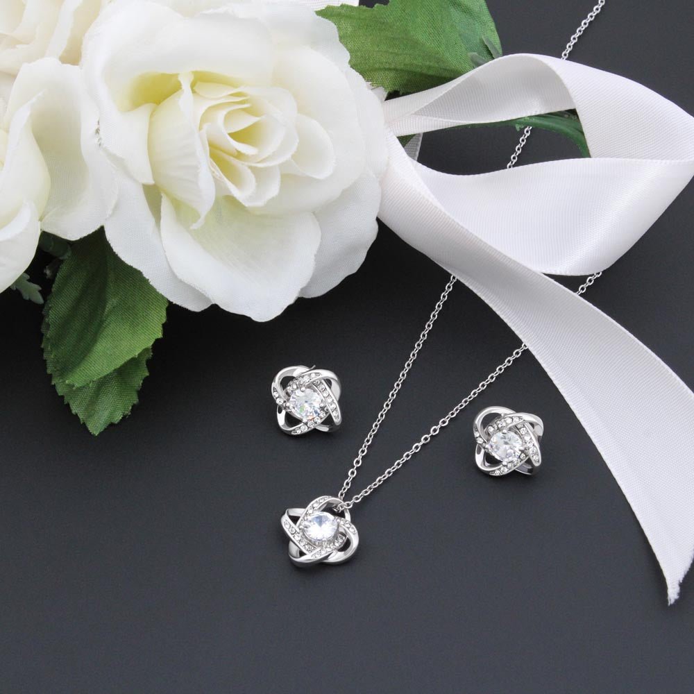 To My Mom Jewelry Gift Set On My Wedding Day - I am so grateful - Love Knot Necklace & Earrings Set #e77 - Image 11