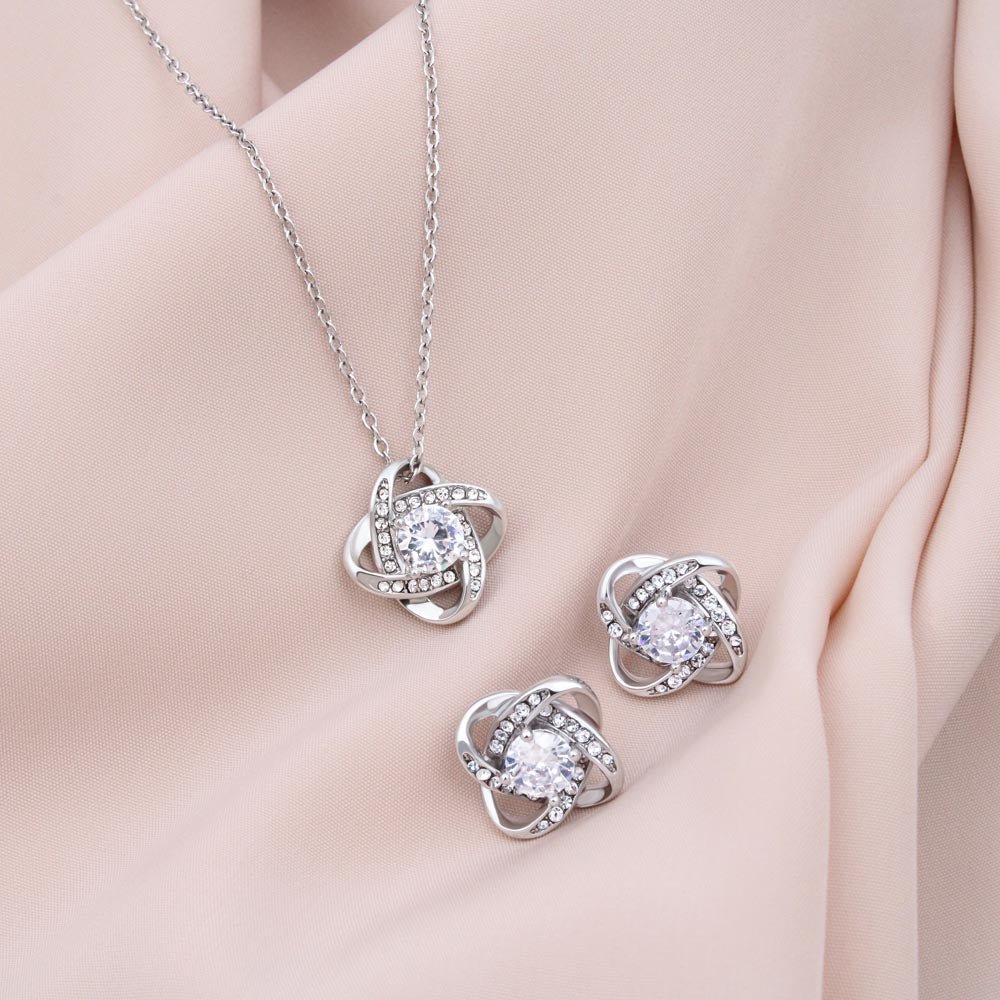 To My Mom Jewelry Gift Set On My Wedding Day - I am so grateful - Love Knot Necklace & Earrings Set #e77 - Image 3