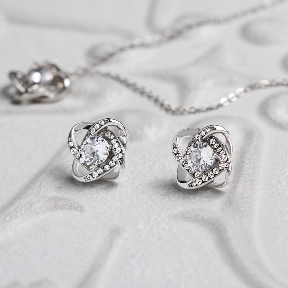 Love Knot Earrings & Necklace Set - 14K White Gold Gift For Her #e76 - Image 7