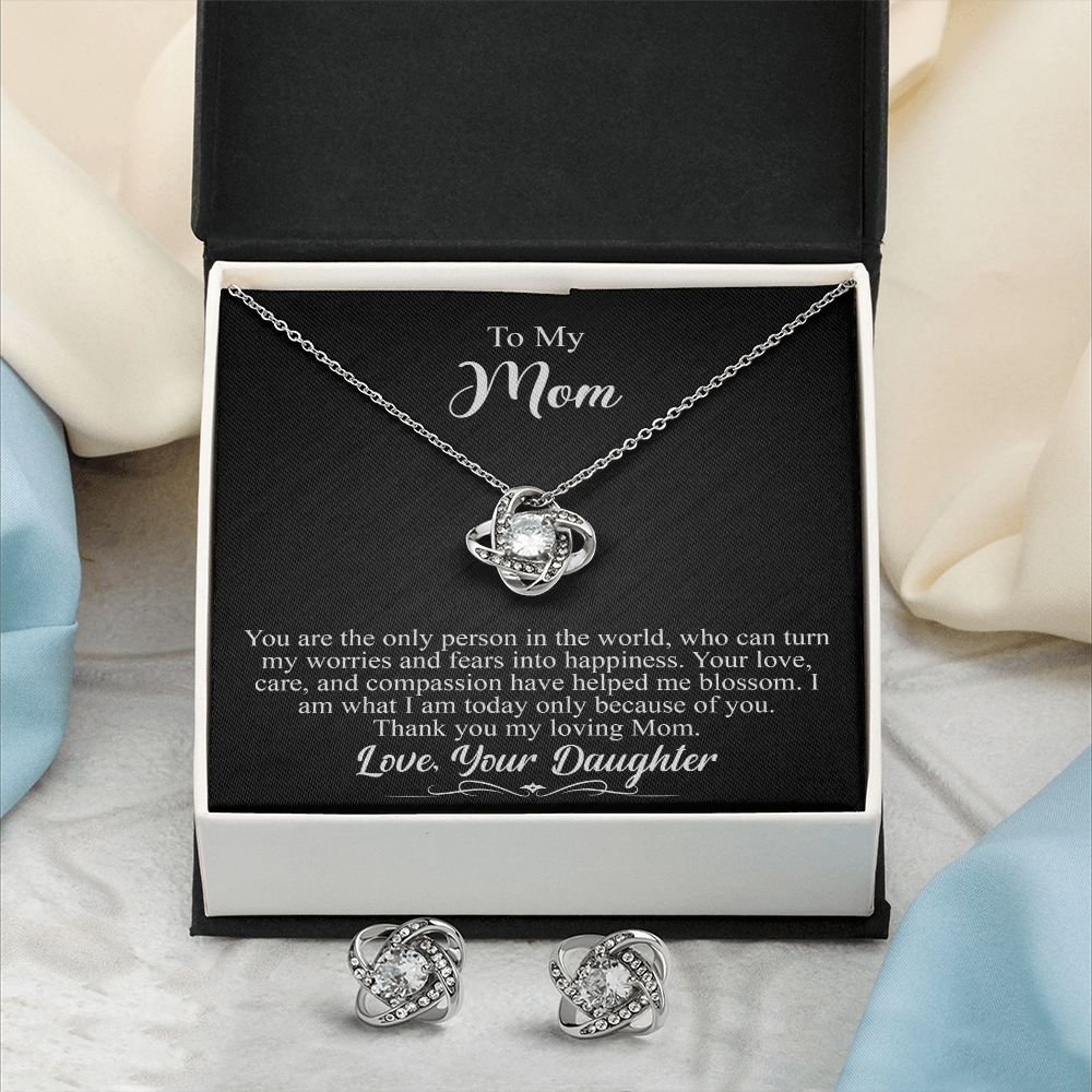 To My Mom Gift - Love Knot Earrings & Necklace Set - 14K White Gold Gift For Her #e141 - Image 9