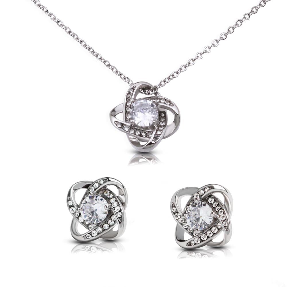To My Mom Gift - Love Knot Earrings & Necklace Set - 14K White Gold Gift For Her #e141 - Image 12