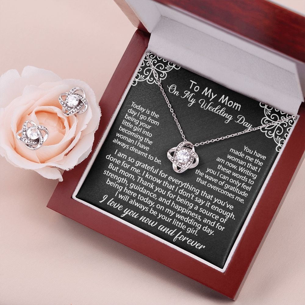 To My Mom Jewelry Gift Set On My Wedding Day - I am so grateful - Love Knot Necklace & Earrings Set #e77 - Image 12