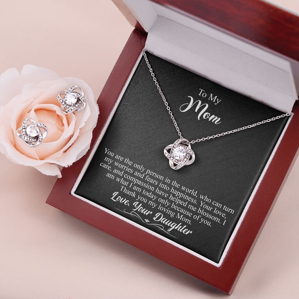 To My Mom Gift - Love Knot Earrings & Necklace Set - 14K White Gold Gift For Her #e141 - Image 4