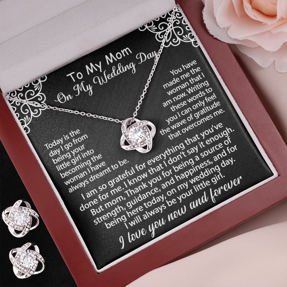 To My Mom Jewelry Gift Set On My Wedding Day - I am so grateful - Love Knot Necklace & Earrings Set #e77 - Image 13