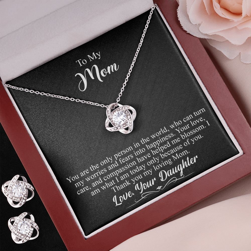 To My Mom Gift - Love Knot Earrings & Necklace Set - 14K White Gold Gift For Her #e141 - Image 5