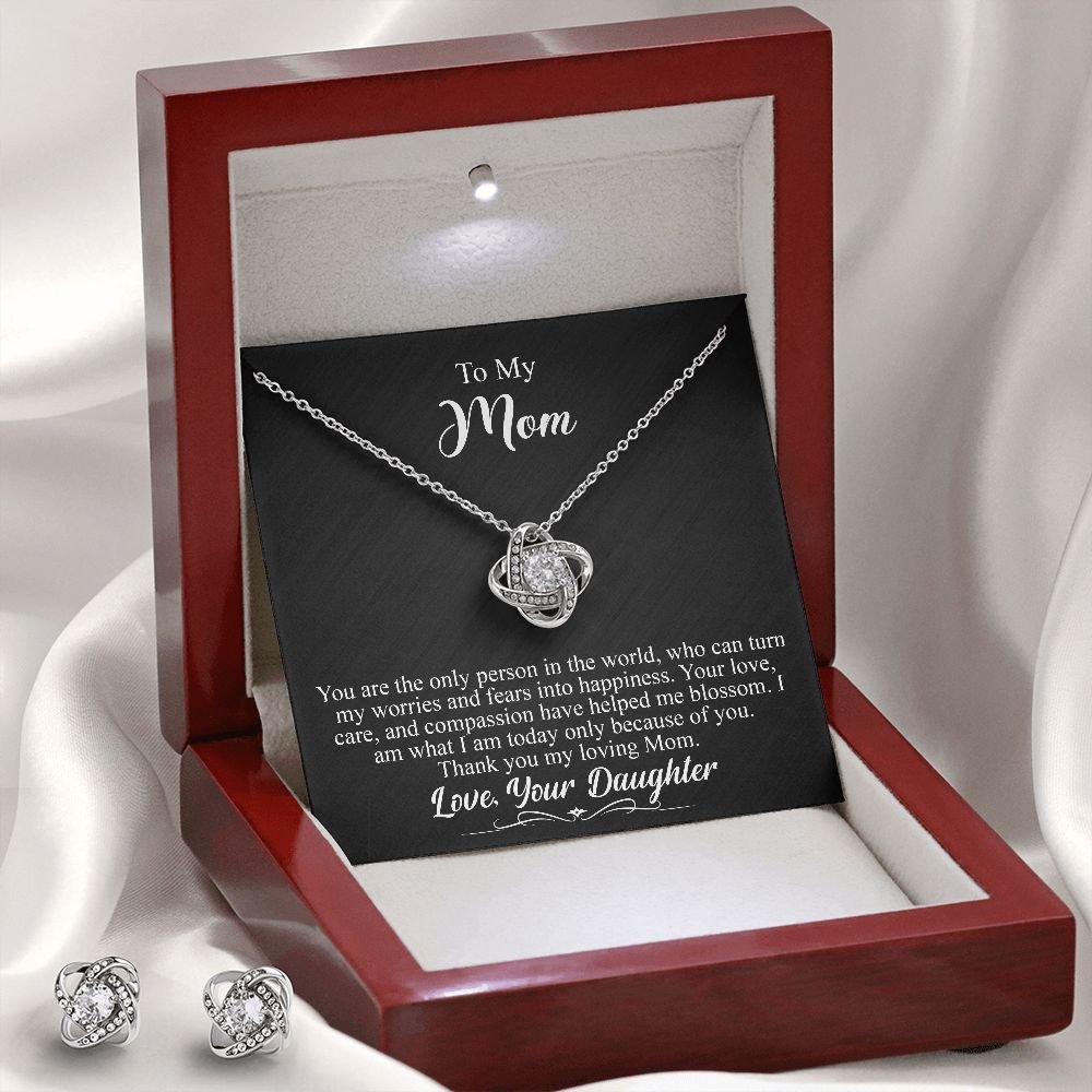 To My Mom Gift - Love Knot Earrings & Necklace Set - 14K White Gold Gift For Her #e141 - Image 3