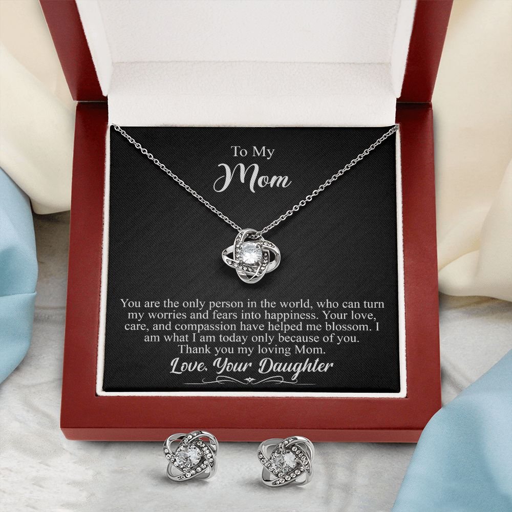 To My Mom Gift - Love Knot Earrings & Necklace Set - 14K White Gold Gift For Her #e141 - Image 6
