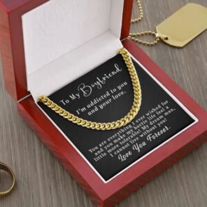To My Boyfriend Gift, Cuban Chain Necklace 5mm With Message Card Necklace Gift For Him - I'm Addicted to you #e53