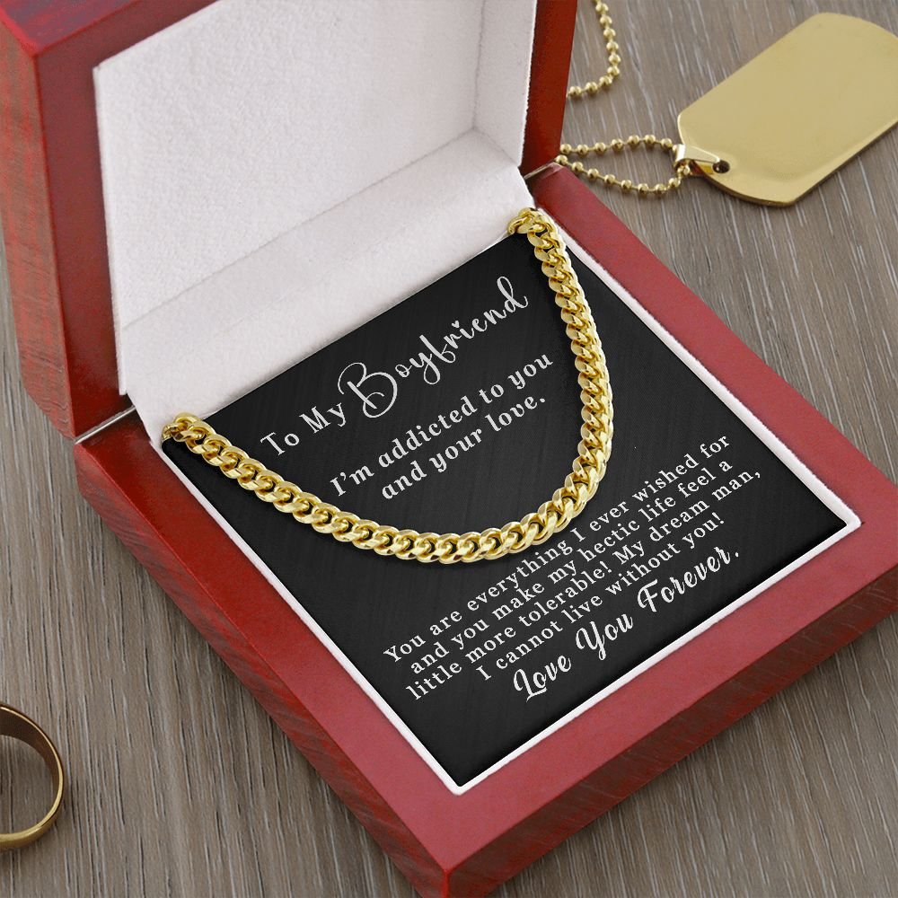 To My Boyfriend Gift, Cuban Chain Necklace 5mm With Message Card Necklace Gift For Him - I'm Addicted to you #e53