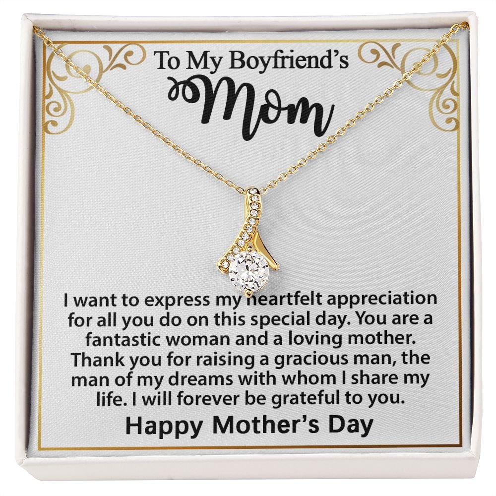Gifts for Boyfriend's Mom: To My Boyfriend’s Mom Necklace, a perfect necklace for a meaningful Mother's Day or birthday present for your boyfriend's mom. Matched with a thoughtful message card.