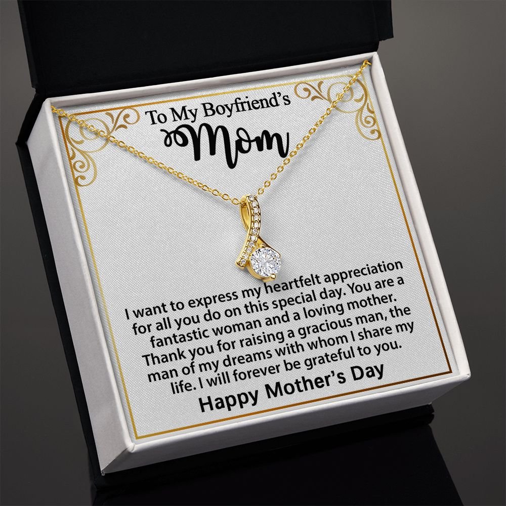 Gifts for Boyfriend's Mom: To My Boyfriend’s Mom Necklace, a perfect necklace for a meaningful Mother's Day or birthday present for your boyfriend's mom. Matched with a thoughtful message card.