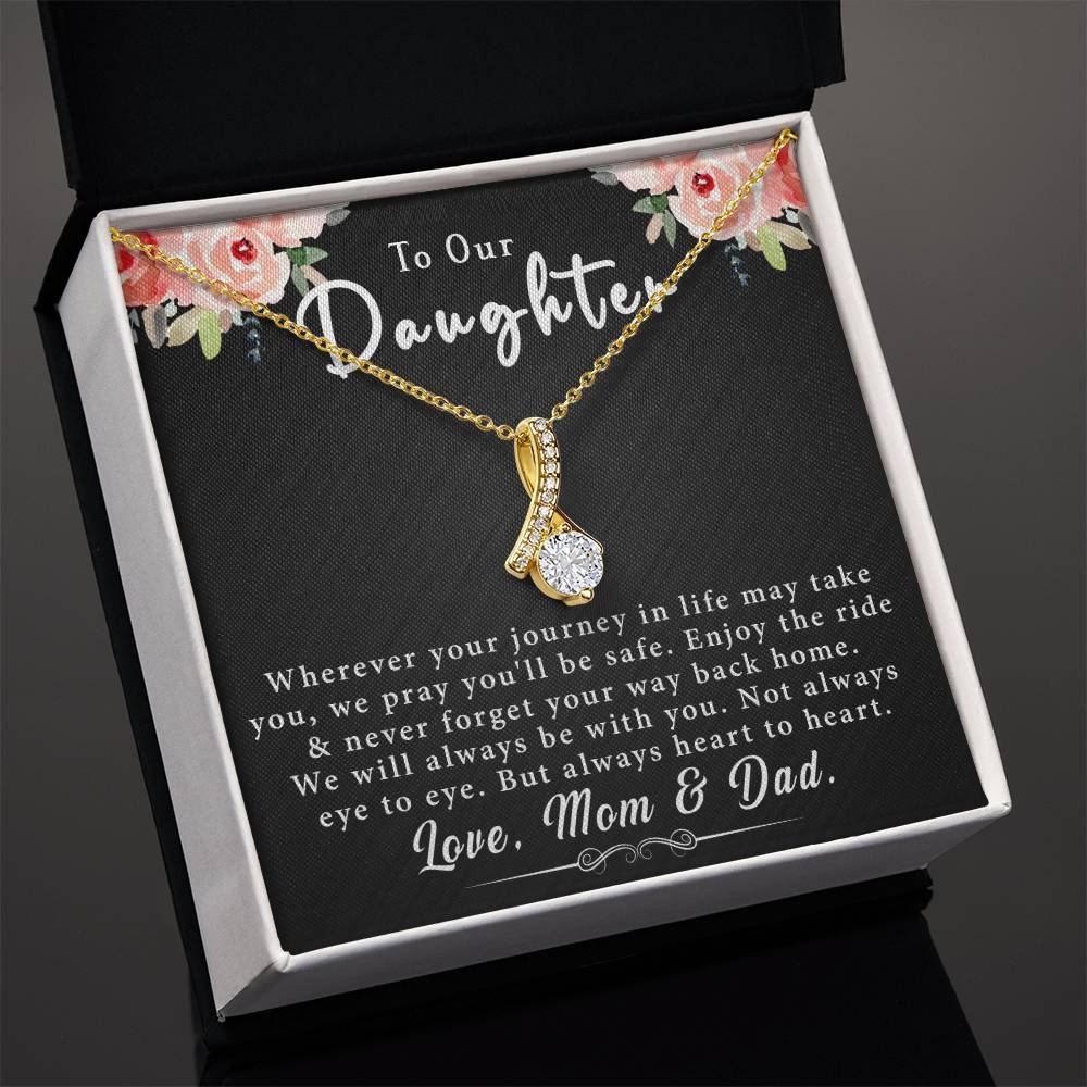 To Our Daughter, Love Mom & Dad – Alluring Beauty Necklace with a heartfelt message card is the best gift for your beloved daughter on her birthday, graduation, wedding, Christmas, and more.