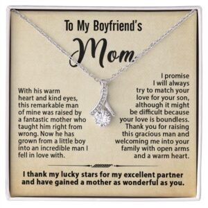 Gift For Boyfriend's Mom - To My Boyfriend's Mom Necklace, Mother's Day Birthday Ideas, Love Knot Jewelry Message Card For BF's Mother #e261