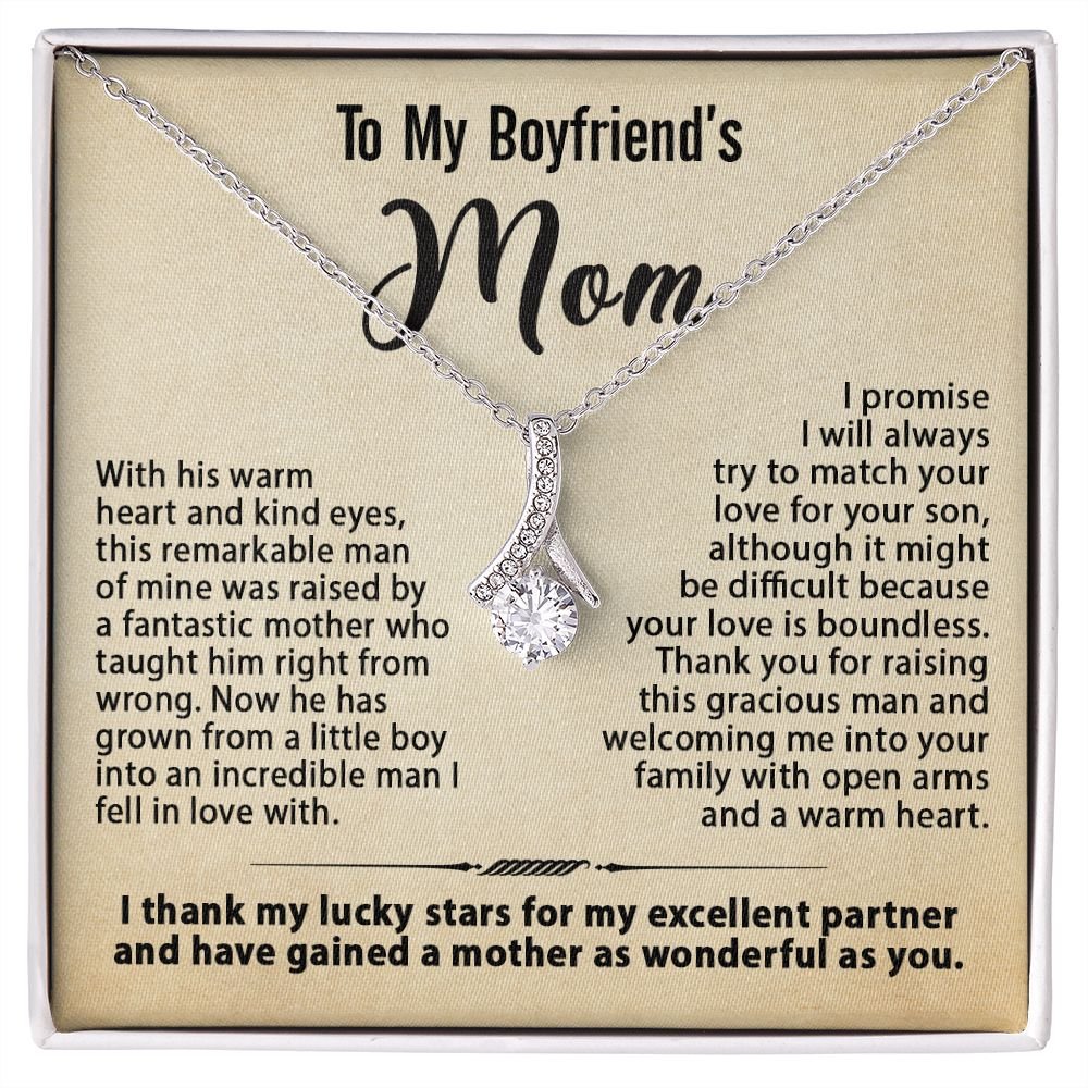 Gift For Boyfriend's Mom - To My Boyfriend's Mom Necklace, Mother's Day Birthday Ideas, Love Knot Jewelry Message Card For BF's Mother #e261