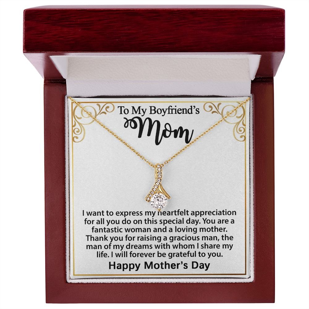 Gifts for Boyfriend's Mom: To My Boyfriend’s Mom Necklace, a perfect necklace for a meaningful Mother's Day or birthday present for your boyfriend's mom. Matched with a thoughtful message card.