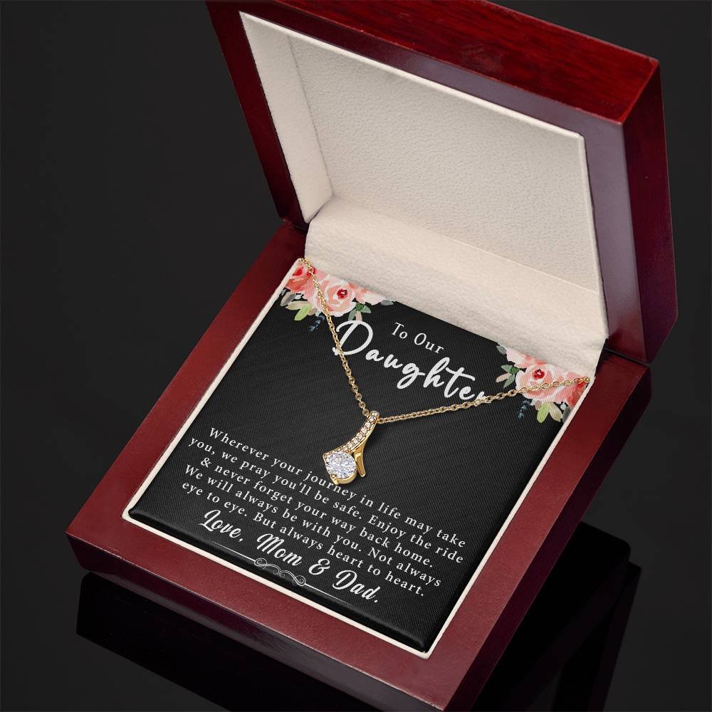 To Our Daughter, Love Mom & Dad – Alluring Beauty Necklace with a heartfelt message card is the best gift for your beloved daughter on her birthday, graduation, wedding, Christmas, and more.