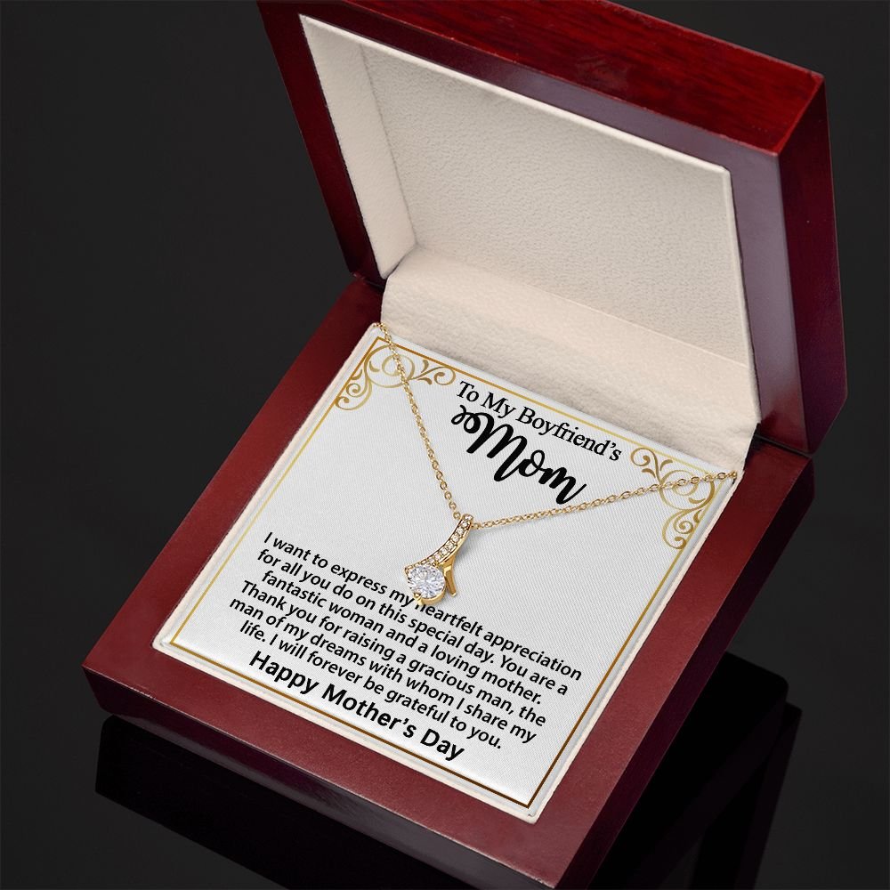 Gifts for Boyfriend's Mom: To My Boyfriend’s Mom Necklace, a perfect necklace for a meaningful Mother's Day or birthday present for your boyfriend's mom. Matched with a thoughtful message card.