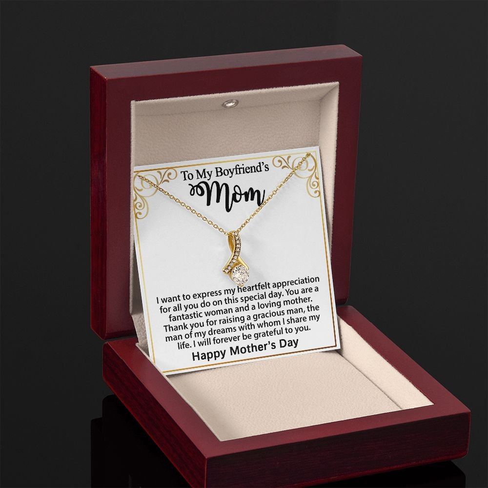 Gifts for Boyfriend's Mom: To My Boyfriend’s Mom Necklace, a perfect necklace for a meaningful Mother's Day or birthday present for your boyfriend's mom. Matched with a thoughtful message card.