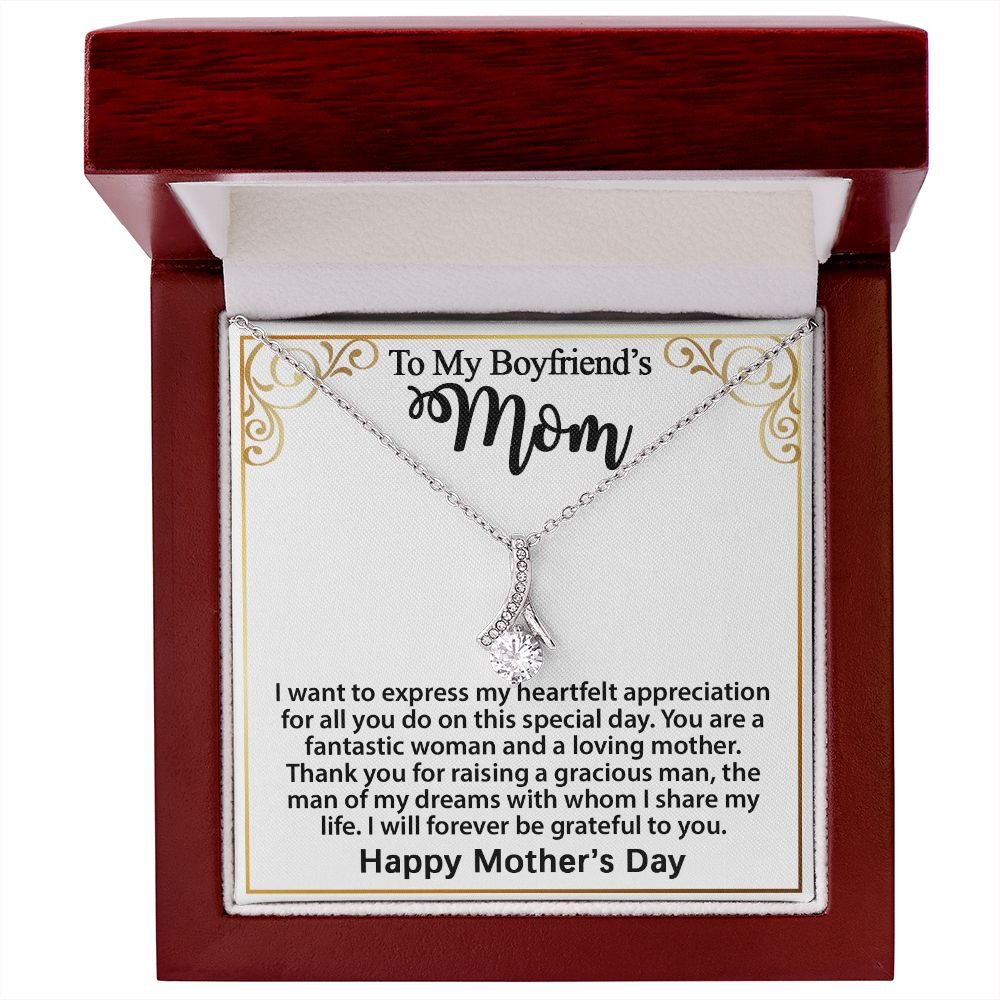 Gifts for Boyfriend's Mom: To My Boyfriend’s Mom Necklace, a perfect necklace for a meaningful Mother's Day or birthday present for your boyfriend's mom. Matched with a thoughtful message card.