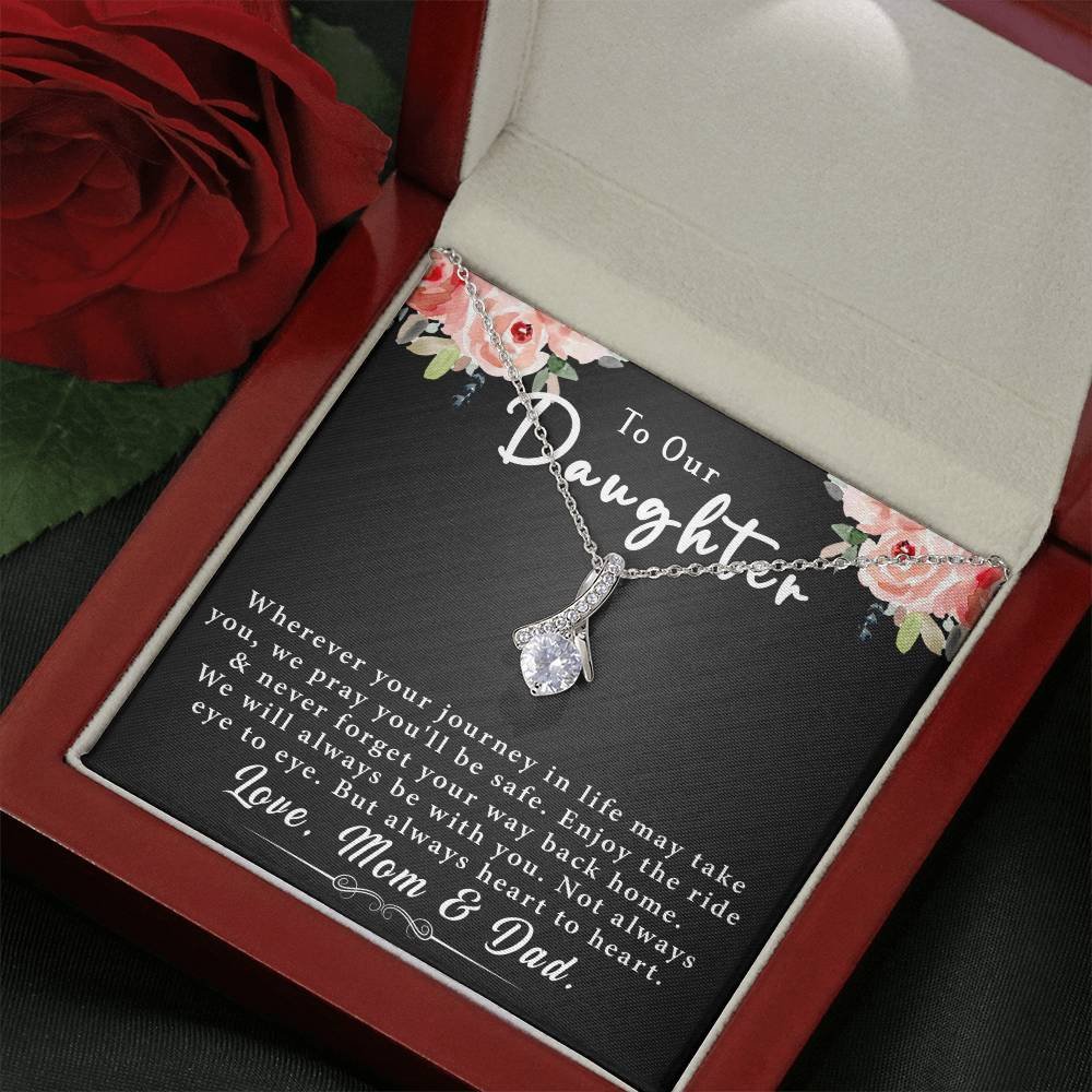 To Our Daughter, Love Mom & Dad – Alluring Beauty Necklace with a heartfelt message card is the best gift for your beloved daughter on her birthday, graduation, wedding, Christmas, and more.